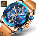 OLEVS Brand Men Sport WristWatch  Fashion Casual Multi Time Zoe Leather Band Watch Relogio Masculino Men Quartz Watch